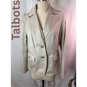 Talbots Beige Blazer Jacket Button Front Utility Style Cotton Safari Size 8